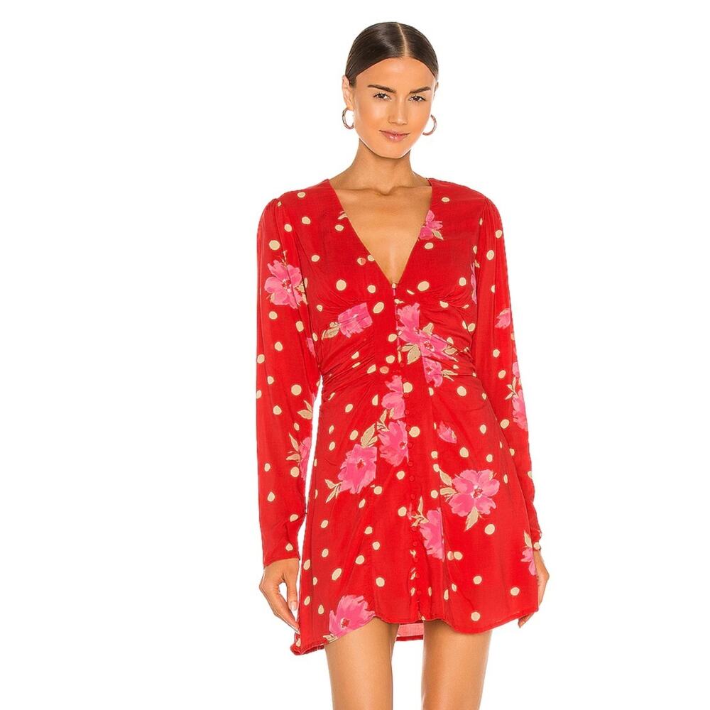 Free People Date Night Red Pink Floral Mini Dress Medium